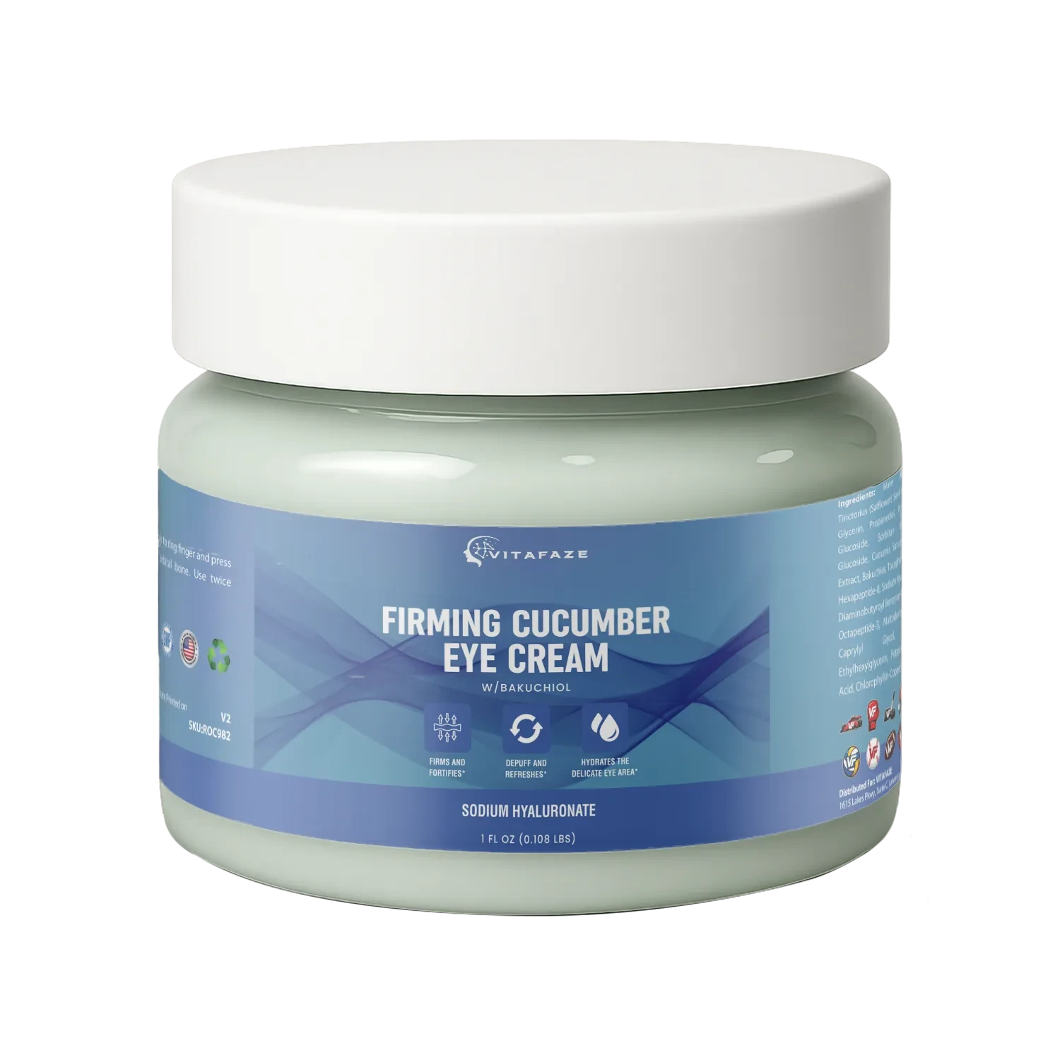 Firming Cucumber Eye Cream w/Bakuchiol, USA Made, Clean & Vegan