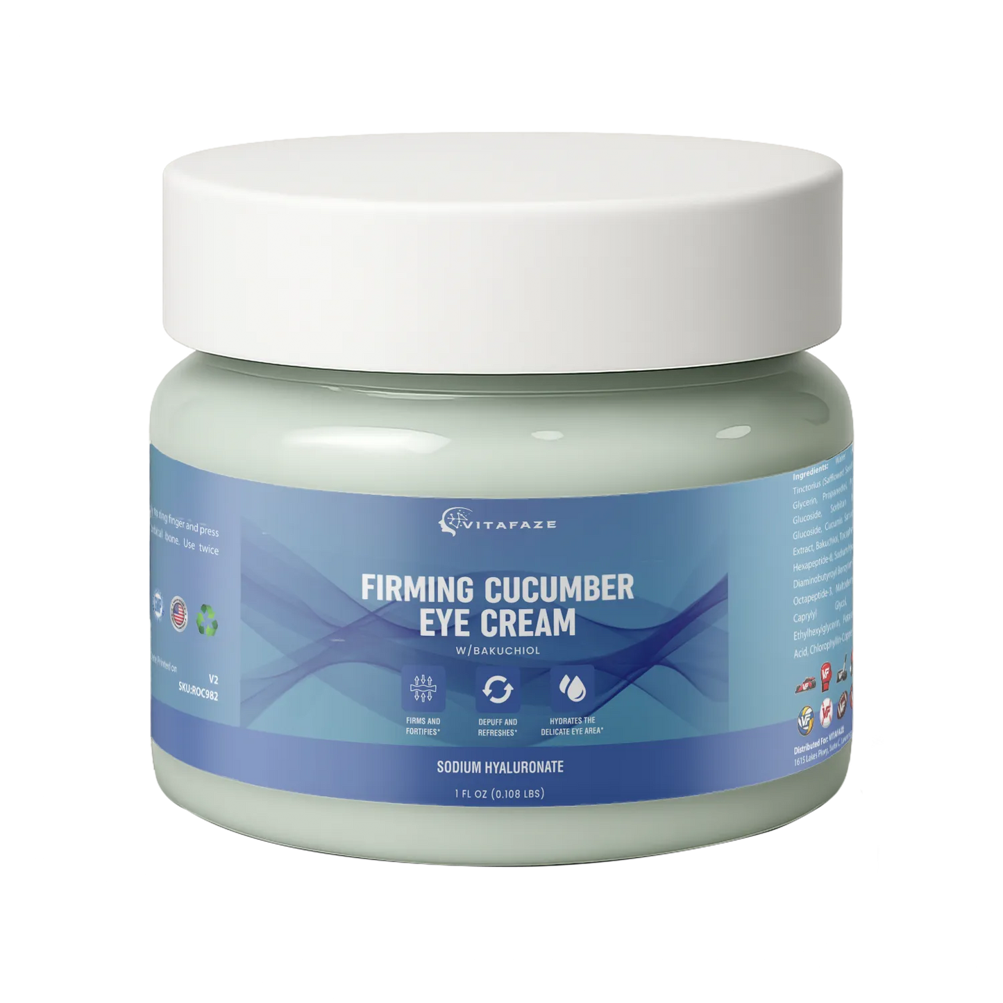 Firming Cucumber Eye Cream w/Bakuchiol, USA Made, Clean & Vegan