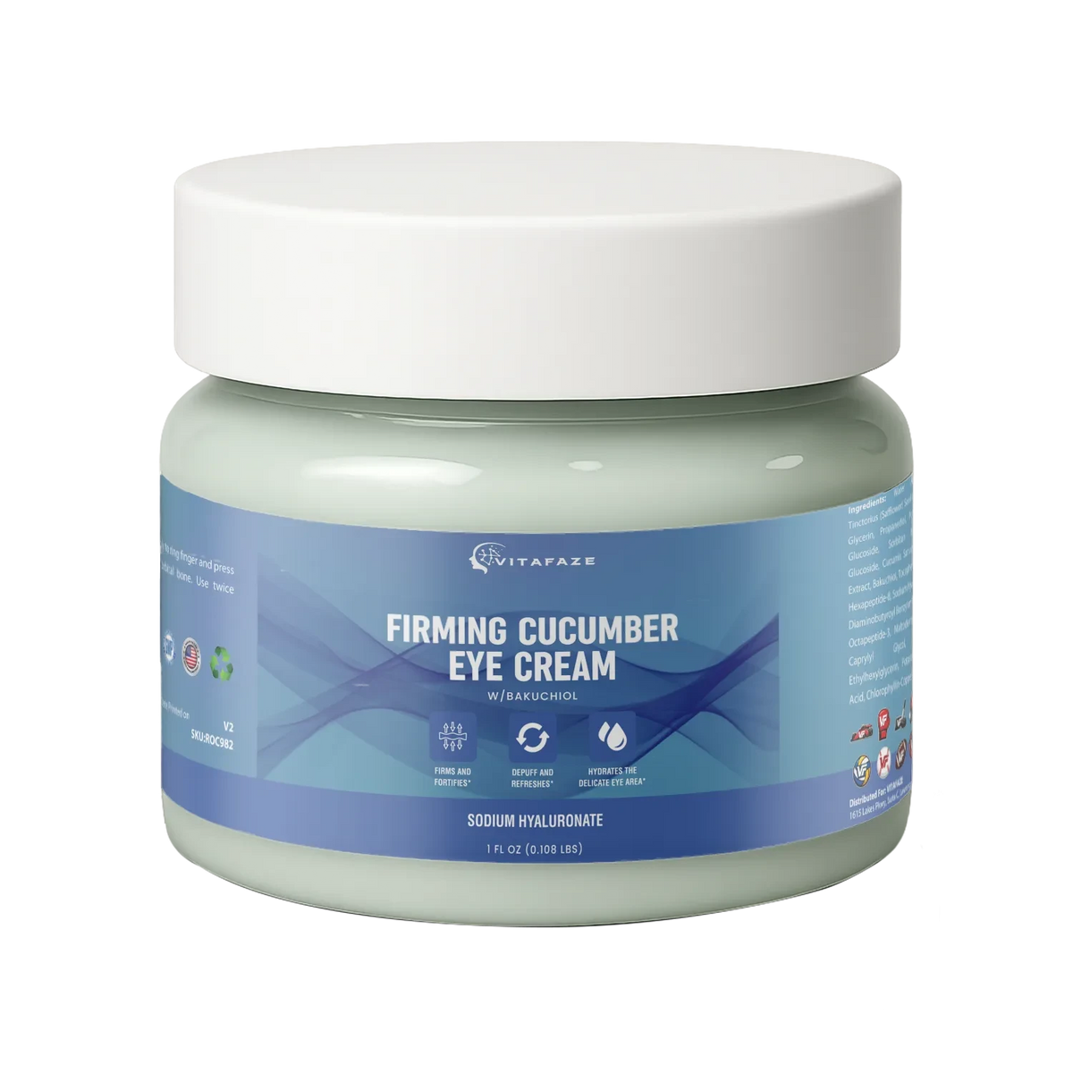 Firming Cucumber Eye Cream w/Bakuchiol, USA Made, Clean & Vegan